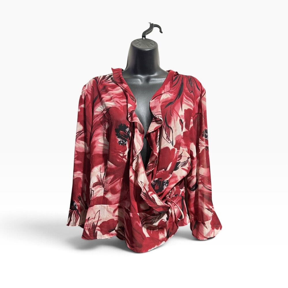 Emma James Watercolor Floral Romantic Blouse Women’s 16P Sheer Flirty Top